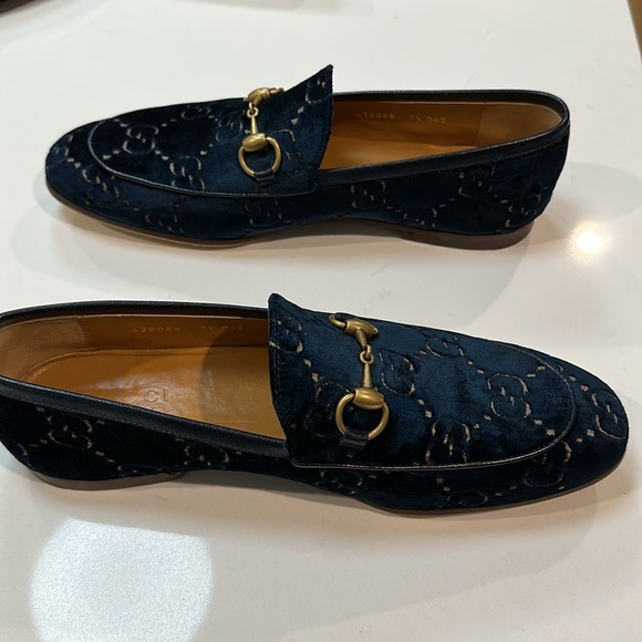MEN'S GUCCI JORDAAN BLUE GG VELVET LOAFER Size 7.5=8US - Picture 7 of 17